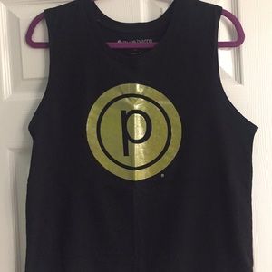 Metallic gold “circle p” tank